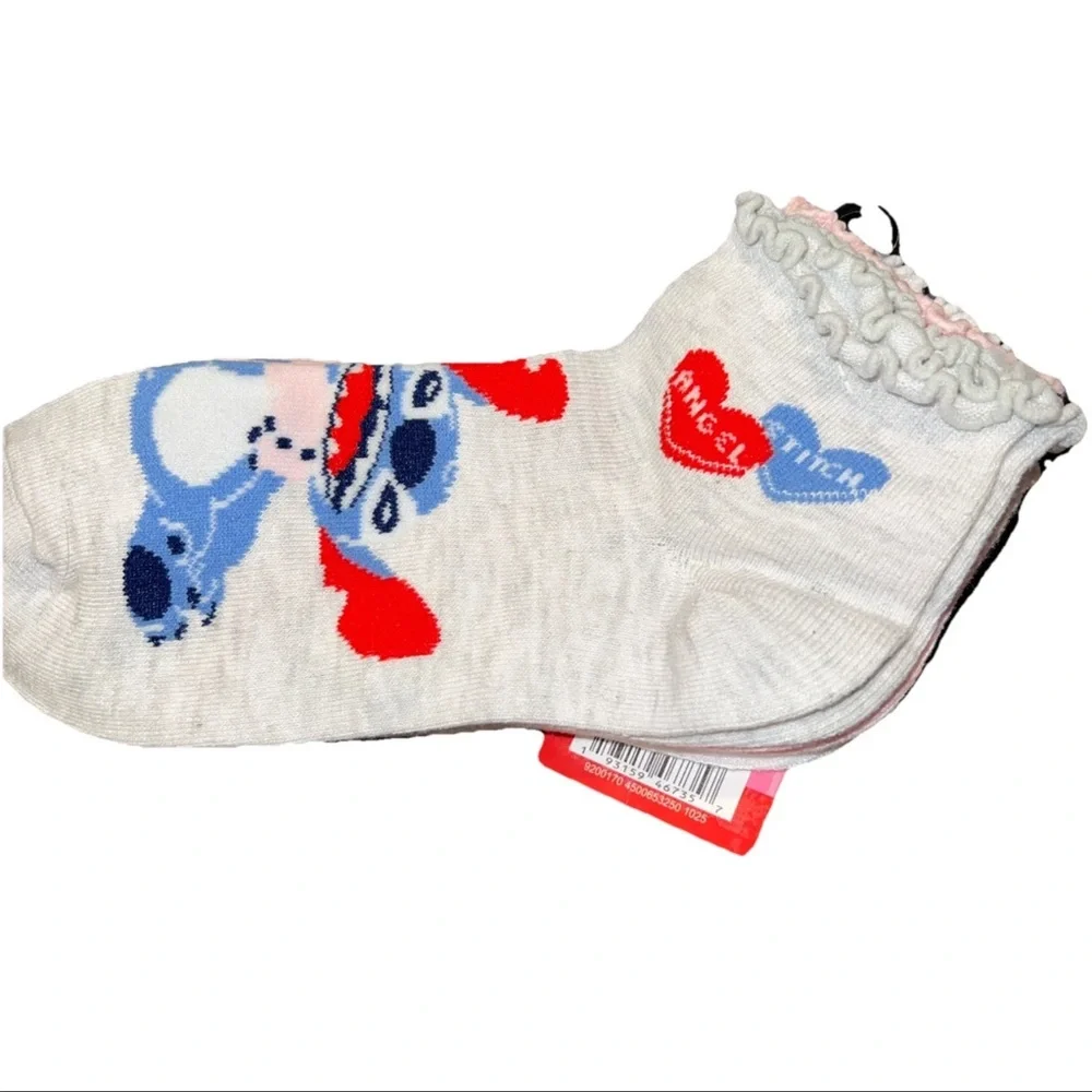 Disney Stitch 3 Pk Crew Socks Shoe Size 4-10 NWT
